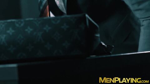 Sexy Trent King fucks himself with his black dildo while jacking his cock
