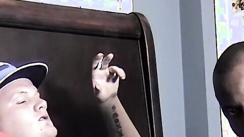 Black guy sucks a big white dick till it cums