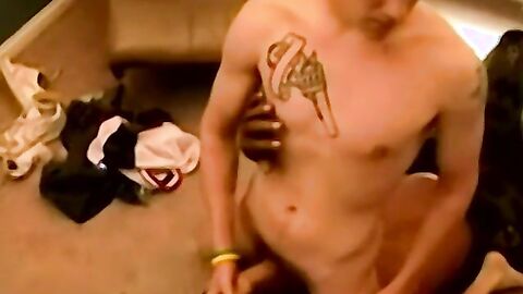 Handsome stud plays with himself in his home