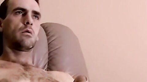 Skinny man teases his big dick and get it hard