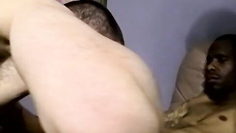 Interracial blowjob from three hunky guys
