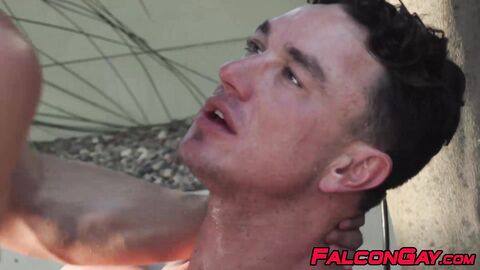 Sexy Zac Snow drilled hardcore bareback by the pool after BJ