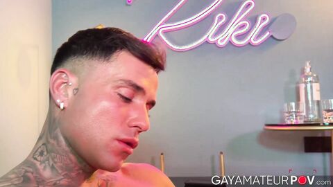 Straight stud Isaac Gomes sprayed his cum over his inked abs after jacking his big di