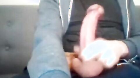 Hunky Guy Strokes His Massive Cock and Nuts on Webcam