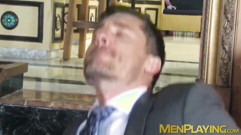Muscular businessman Jay Roberts anal stretched hard at work
