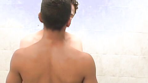 Lusty latino twink receives bare fucking while bathing