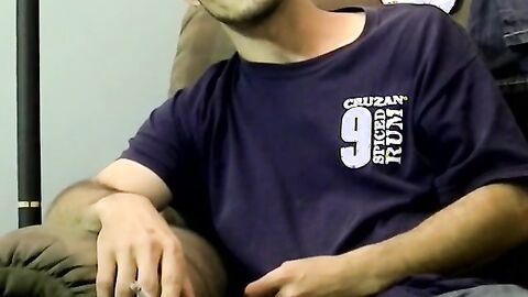 Hairy amateur gay dude smokes and strokes his cock solo