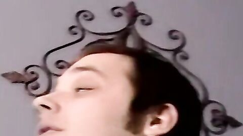 Kinky teen jerks off his throbbing cock while giving hot BJ