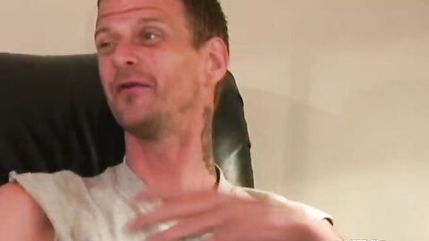 Old tattooed gay masturbates his thick cock in intense solo