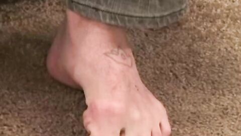 Old tattooed gay masturbates his thick cock in intense solo