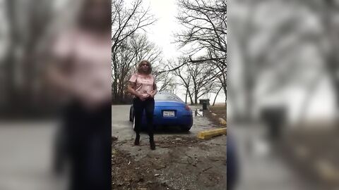 Outdoor Handjob by a Crossdressing Amateur