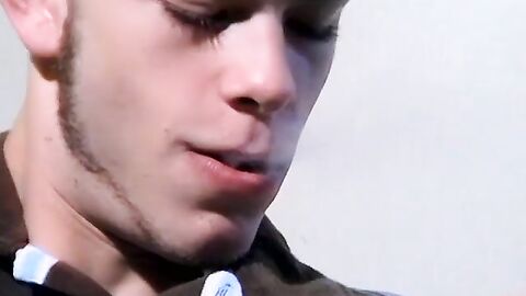 Hairy Bleu fingered his tight butthole while lighting up his cig