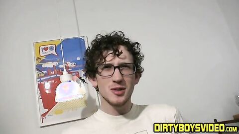 Skinny curly haired amateur jerking off his thick dick solo