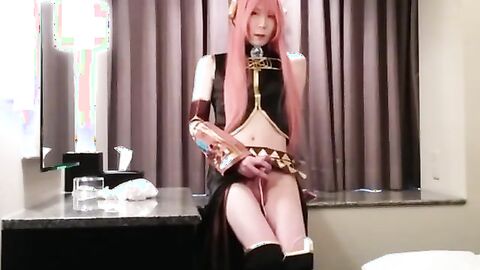 Asian Crossdresser Cums Cosplaying