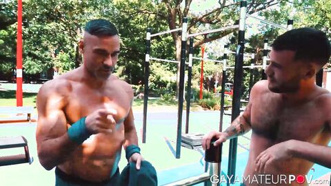 Gymnast Tan Blitz gets lessons from professional acrobat Manuel Skye during their ass