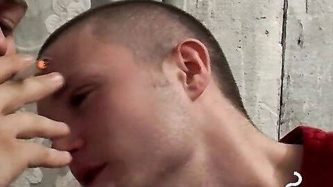 Smoking twink spreads wide for his frat buddys cock