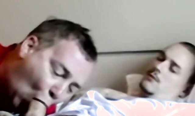 Chubby man receives cum in mouth in interracial threesome