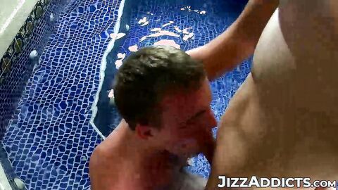 Teen skater boy Jacob Marteny was invited to a threesome fucking in the hot tub