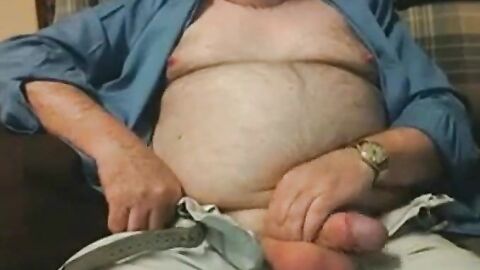 Hairy Grandpa Bear Strokes His Big Cock