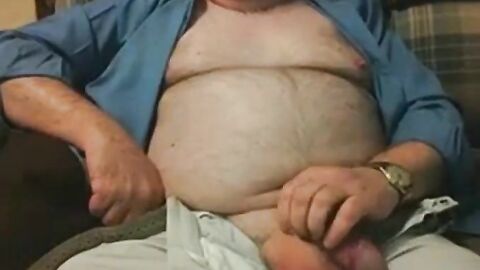 Hairy Grandpa Bear Strokes His Big Cock