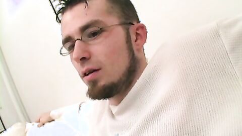 Hot teen jerks off his big hard cock and moans from pleasure