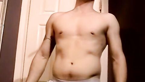 Stunning amateur lubes his rock hard cock and jerks it off