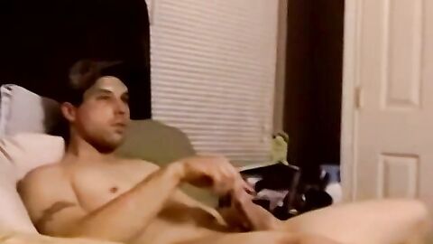 Stunning amateur lubes his rock hard cock and jerks it off
