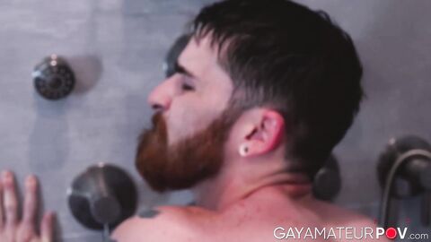 Sexy blond Armando De Armas bent over in a flip flop fuck with bearded Nick Milani