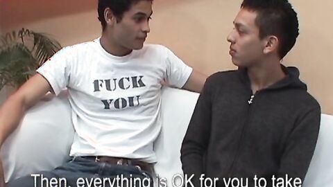 Latino twink puts a condom on before ass fucking his lover