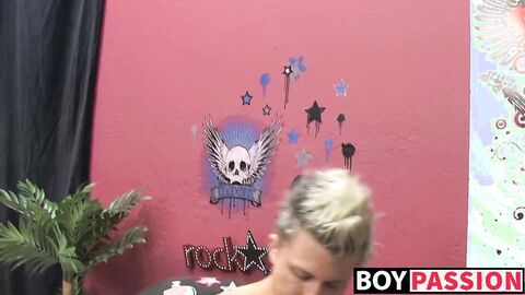 Blonde twink Chad shoves huge dildo in hot ass while wanking
