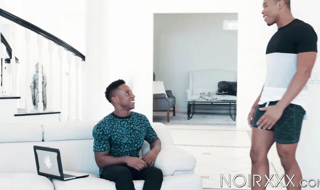 Ebony dudes Liam Cyber and Timarrie Baker engage in throat fucking and ass hammering