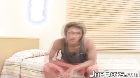 Japanese jock with perfect butt strokes his huge cock rough