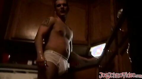 Twink amateur jerks off after having blowjob from mature guy