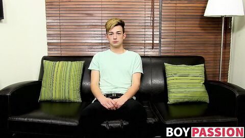 Adorable twink is interviewed and then he takes a big toy