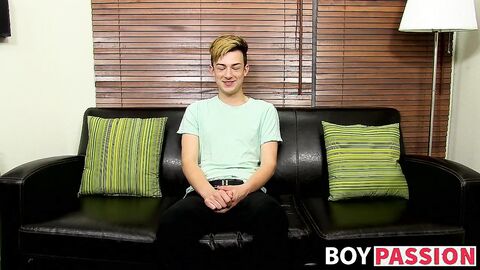 Adorable twink is interviewed and then he takes a big toy