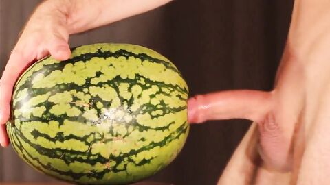 Muscular Stud Fucks and Cums on Watermelon