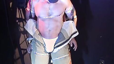 Hunky man restricted hard and waiting to be tormented hard by his captor