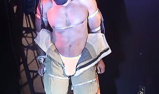 Hunky man restricted hard and waiting to be tormented hard by his captor