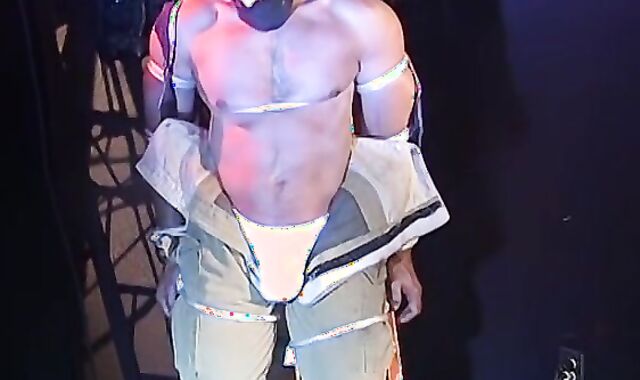 Hunky man restricted hard and waiting to be tormented hard by his captor