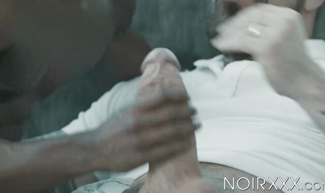 Curly Liam Cybers rock hard black abdomen gets pigmented by my oozing white cum