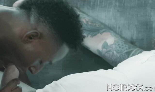 Curly Liam Cybers rock hard black abdomen gets pigmented by my oozing white cum