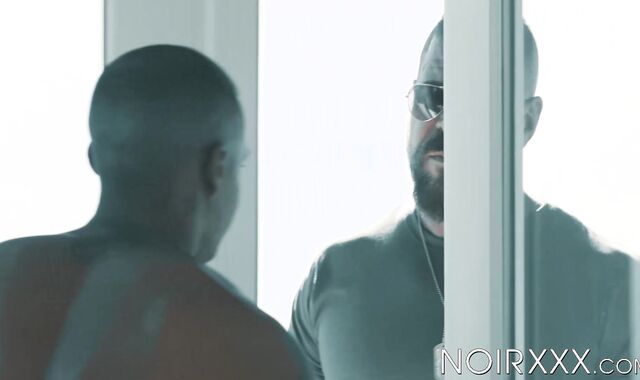 Ebony Jacen Zhu receives intense anal fucking from two white muscled guys