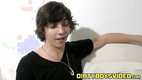 Skinny long haired teen masturbating and teasing his dick