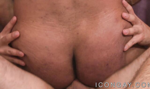 Bald bearded gay rimms and anally fucks his hunky lover