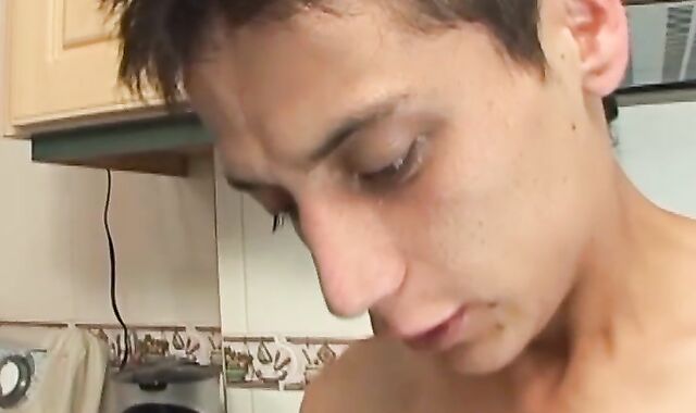 Dirty latino twinks go down on each other in the kitchen