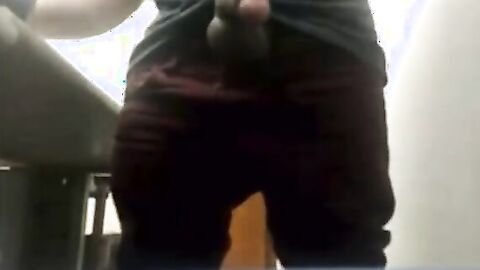 Brazilian Daddy Strokes His Big Uncut Cock at Work