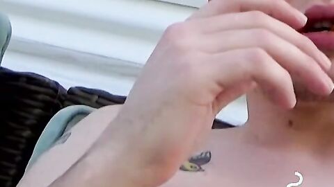 Tattooed twinks blowing clouds of smoke to his dick