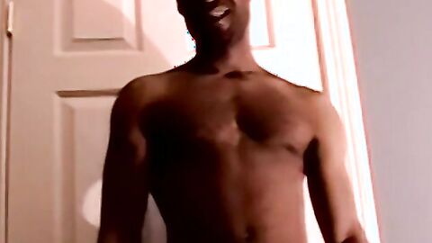 Handsome black amateur jerks off his BBC and cums solo