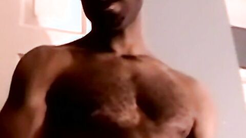 Handsome black amateur jerks off his BBC and cums solo