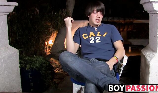 Interviewed young twink Jordan Long masturbates and cums